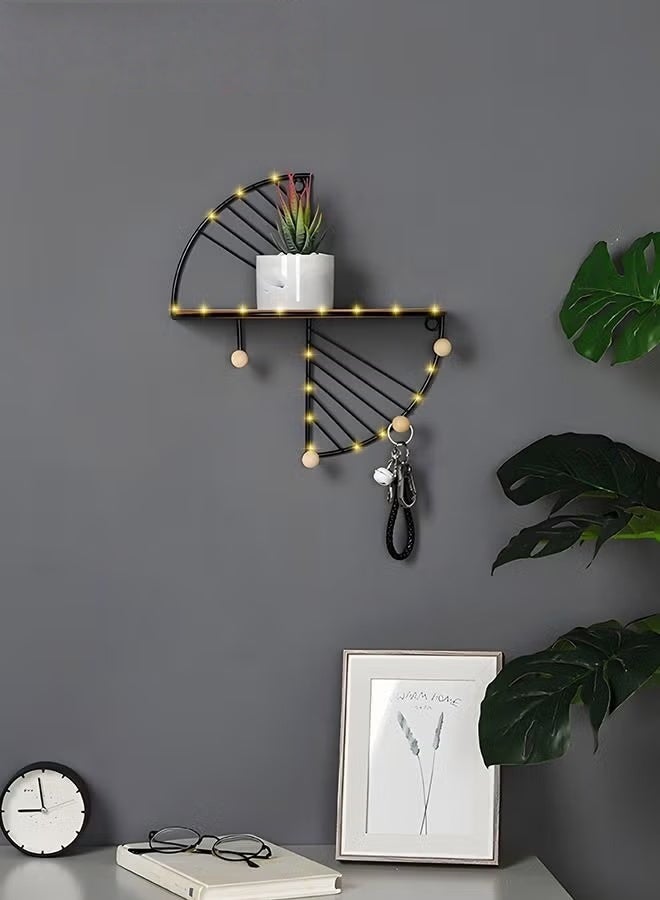 EETU Floating Shelves For Wall,Sector Wall Mounted Floating Shelves With Hooks And LED Light String,Metal Frame With Wooden Shelf,Decor Shelf For Bathroom Bedroom - Image 5